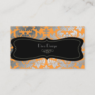 Carte De Visite Faux argent baroque damassé saumon orange/noir