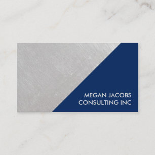 Carte De Visite Faux bleu nuit moderne brossé argent géométrique
