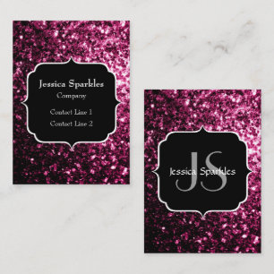 Carte De Visite Faux brillant rose foncé paillettes Monogramme