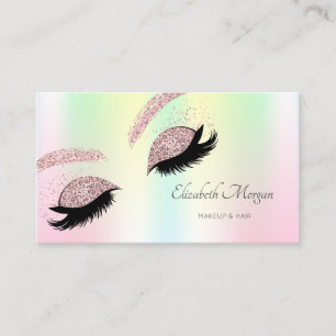 Carte De Visite Faux cils pailletés or rose holographiques moderne