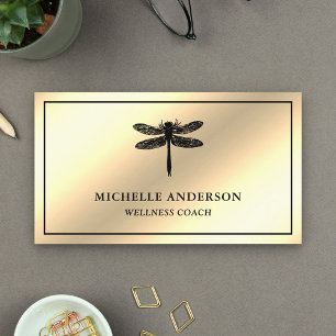 Carte De Visite Faux Cream Gold Foil Dragonfly