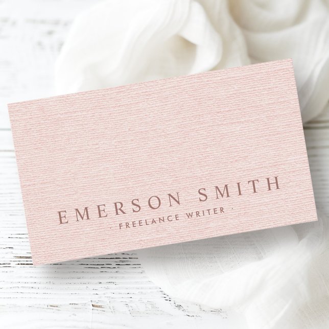 Carte De Visite Faux de lin rose pâle élégant minimaliste tendance (Classy blush pink faux linen trendy minimalist business card)