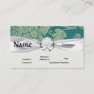 Carte De Visite faux dentelle turquoise et crème motif de damas fl