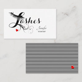 Carte De Visite Faux Eyelashes Technicien Coeur rouge et rayures