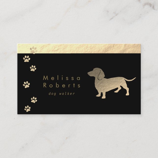 Carte De Visite FAUX feuille d'or dachshund silhouette chien (Devant)
