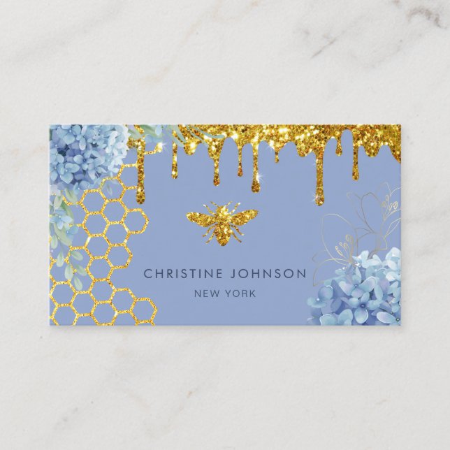 Carte De Visite faux glitter bee and flowers Business Card (Devant)