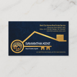 Carte De Visite Faux Gold Accueil Clé Bleu Grunge Texture Immobil