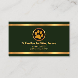 Carte De Visite Faux Gold Borders Emerald Green Pet Sitting