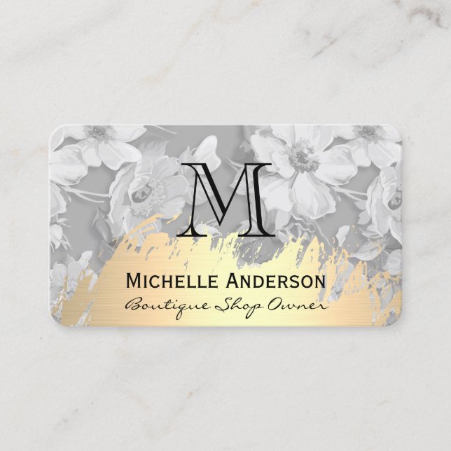 Carte De Visite Faux Gold brossé classique Monogramme Motif (Devant)