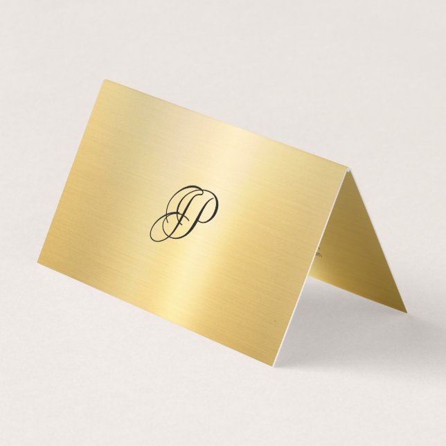 Carte De Visite Faux Gold Calligraphié Script Monogrammé Moderne (Devant)