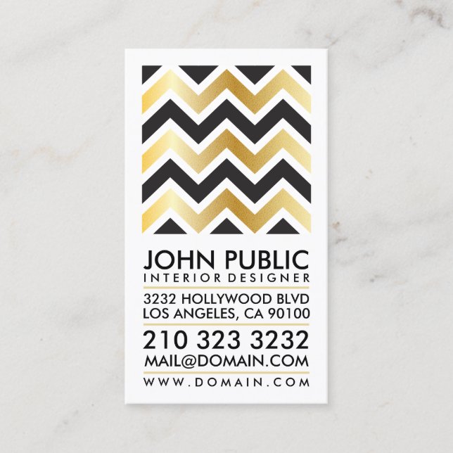 Carte De Visite Faux Gold Foil Black Chevron (Devant)