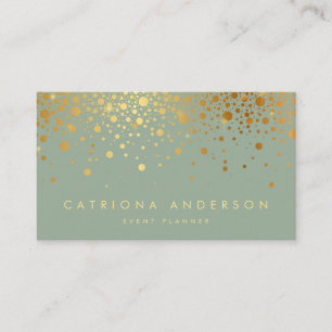 Carte De Visite Faux Gold Foil Confetti Dots Sage Green
