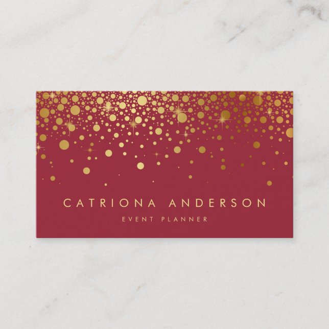 Carte de visite Faux Gold Foil Confetti | Rouge (Devant)