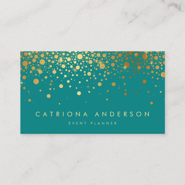 Carte de visite Faux Gold Foil Confetti | TURQUOIS (Devant)