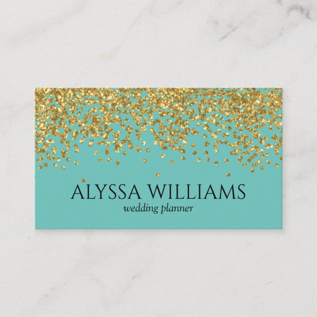 Carte De Visite Faux Gold Foil Confetti Turquoise Élégant (Devant)