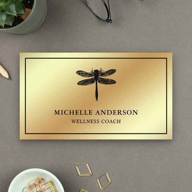 Carte De Visite Faux Gold Foil Dragonfly (Créateur téléchargé)