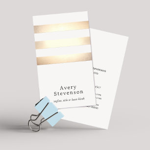 Carte De Visite Faux Gold Foil et White Stried Modern