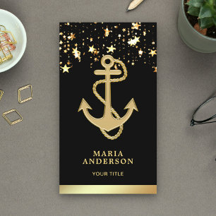 Carte De Visite Faux Gold Foil Stars Confetti Ancre de corde nauti