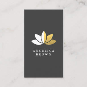 Carte De Visite Faux Gold Foil & White Lotus Flower