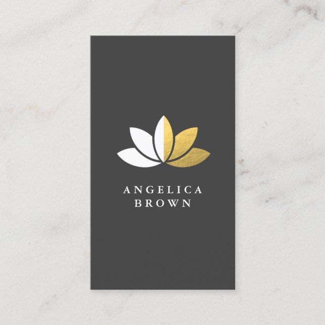 Carte De Visite Faux Gold Foil & White Lotus Flower (Devant)