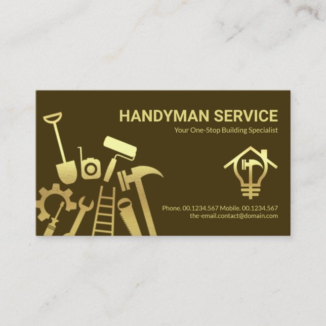 Carte De Visite Faux Gold Handyman Outils Accueil Rénovation (Devant)