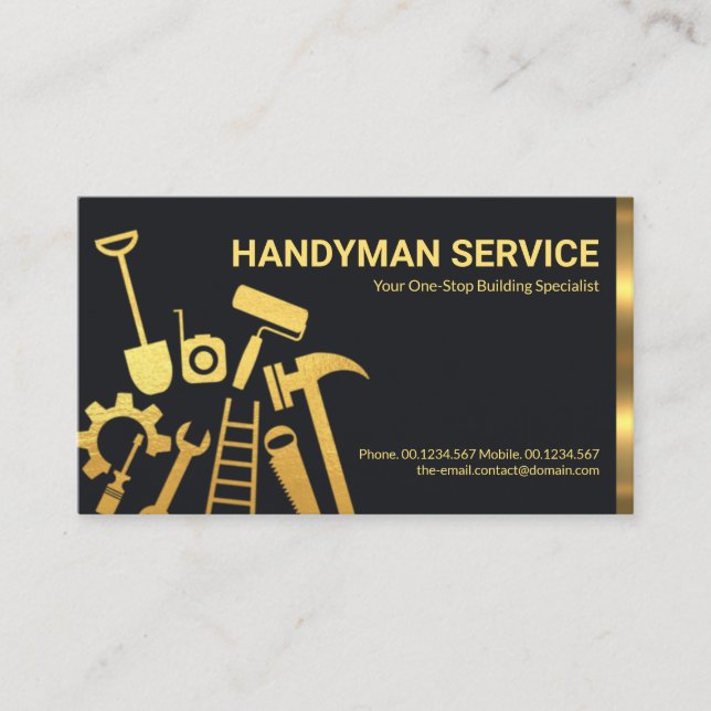 Carte De Visite Faux Gold Handyman Outils Home Réparations (Devant)