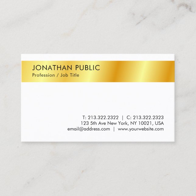 Carte De Visite Faux Gold Modern Simple Modèle personnalisé (Devant)