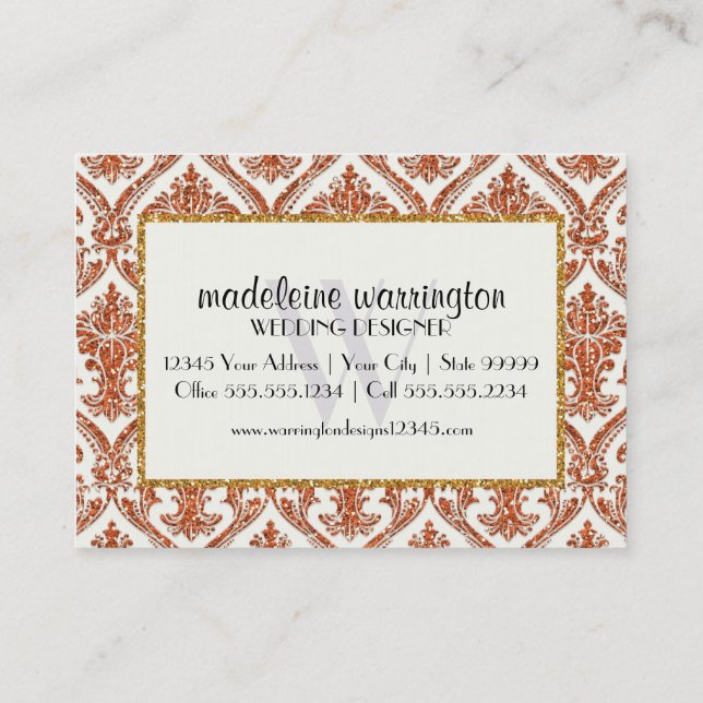 Carte De Visite Faux Gold Parties scintillant Damask Floral Patal  (Dos)