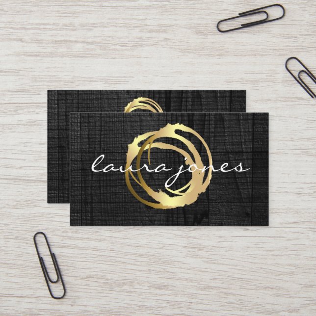 Carte de visite Faux Gold Peint Cercle Designer (Devant/Arrière en situation)