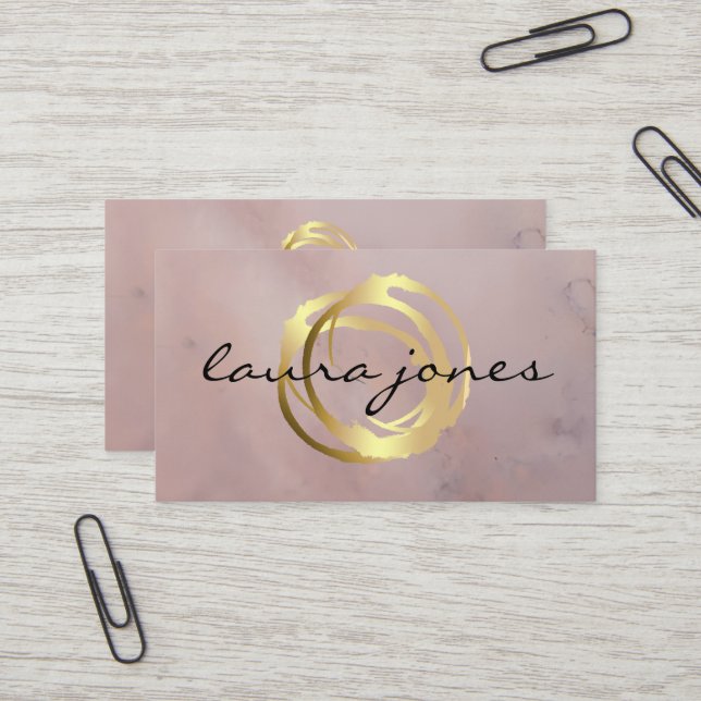 Carte de visite Faux Gold Peint Cercle Designer (Devant/Arrière en situation)