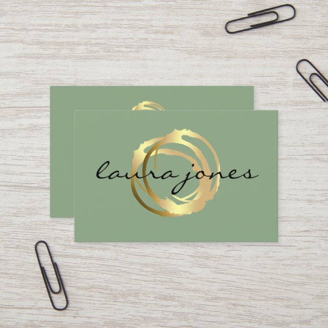 Carte de visite Faux Gold Peint Cercle Designer (Devant/Arrière en situation)