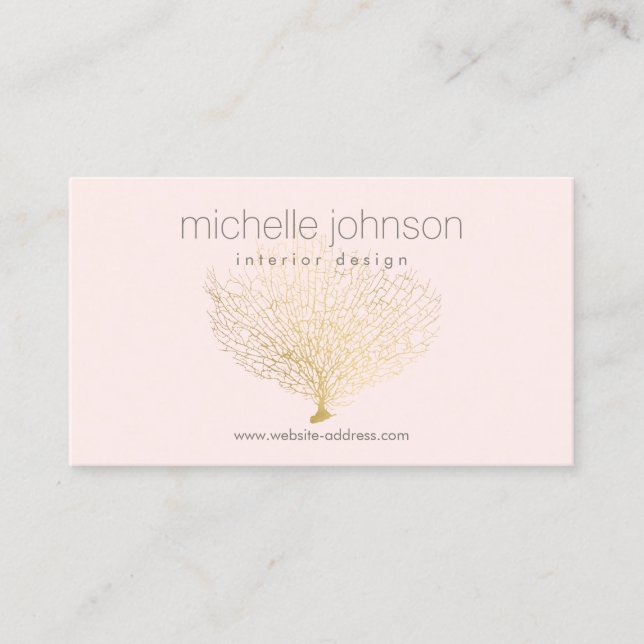 Carte De Visite Faux Gold Sea Fan Corail Designer intérieur rose (Devant)