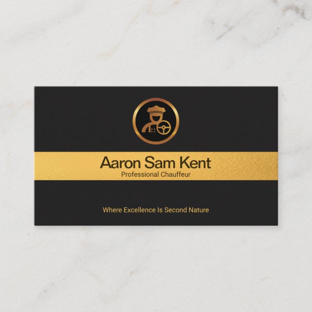 Carte De Visite Faux Gold Stripe Rétro Black Elegance Chauffeur (Devant)