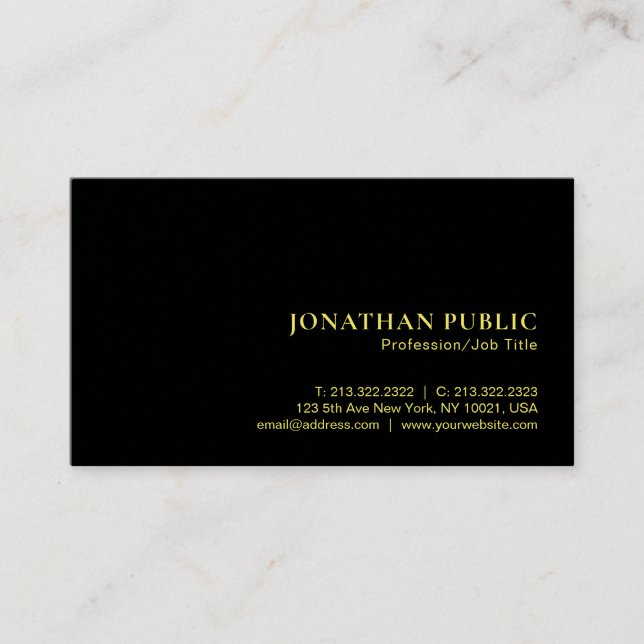 Carte De Visite Faux Gold Text Elegant Luxe Premium Noir (Devant)
