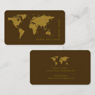 Carte De Visite Faux Gold World Map Travel Agent brown