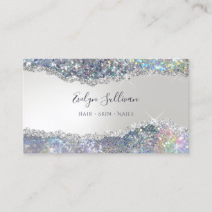 Carte De Visite Faux iridescente argent feuille parties scintillan