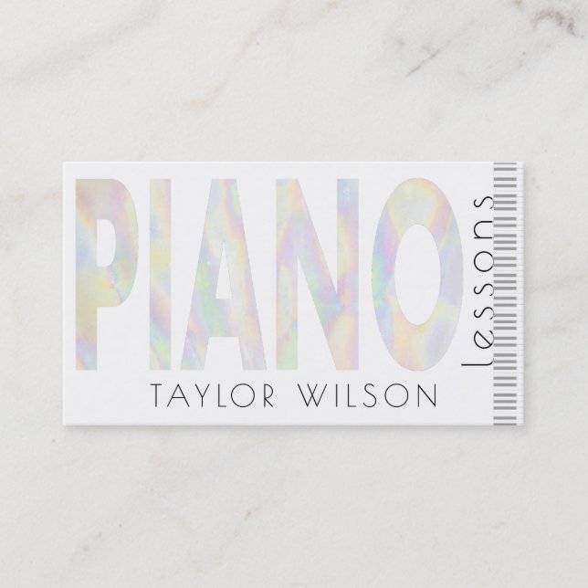 Carte De Visite FAUX iridescente script de piano professeur de mus (Devant)