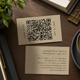 Carte De Visite Faux Kraft Professionnel Code QR Minimal