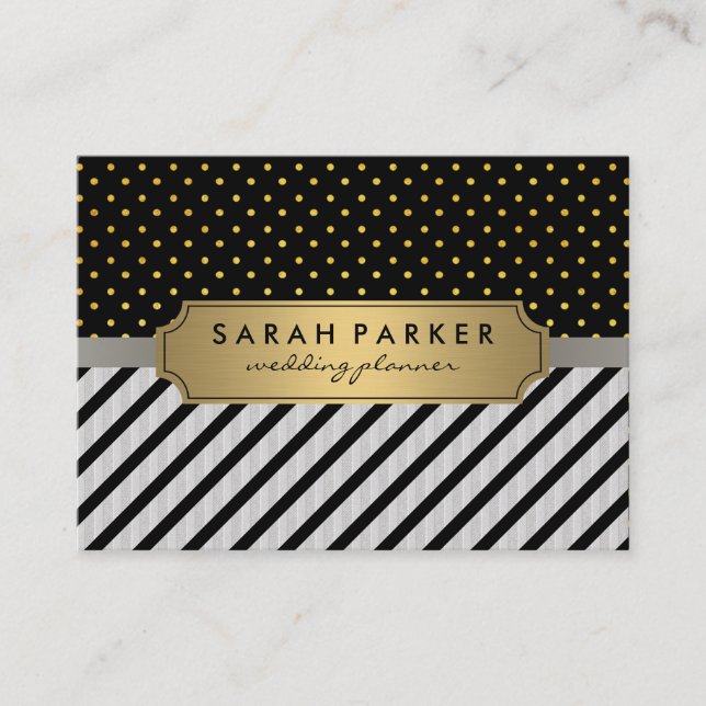 Carte De Visite Faux Linen Black Stripes Pois (Devant)