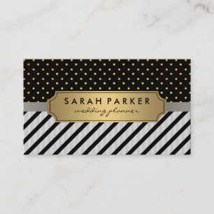 Carte De Visite Faux Linen Black Stripes Pois