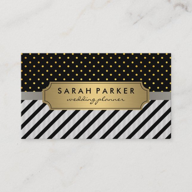 Carte De Visite Faux Linen Black Stripes Pois (Devant)