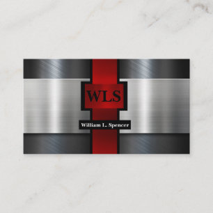 Carte De Visite Faux Métal Gris Noir Rouge Monogramme