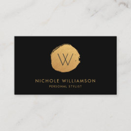 Carte De Visite Faux noir profond du cercle moderne | Or