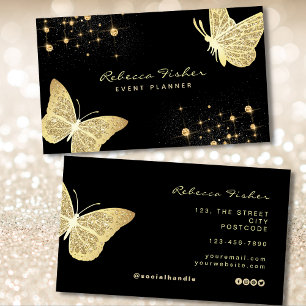 Carte De Visite Faux Pale Ivory Gold Butterfly Sparkle