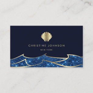 Carte De Visite faux parties scintillant océan vagues coquillage d