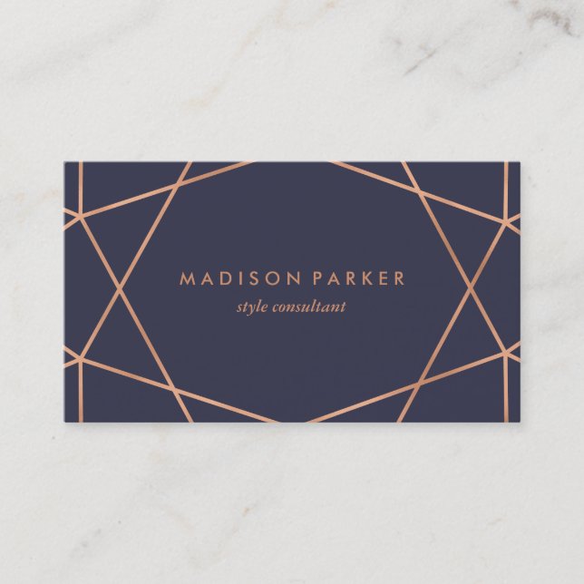 Carte De Visite Faux Rose Gold Géométrique moderne sur Midnight Bl (Devant)