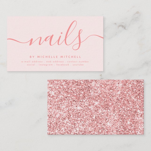 Carte De Visite Faux Rose Gold Parties scintillant Nail Technicien (Devant / Derrière)