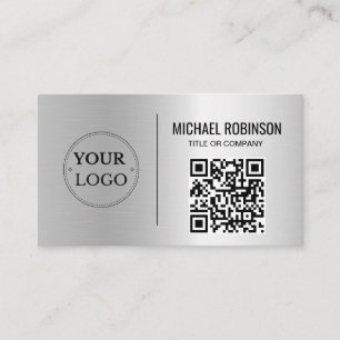 Carte De Visite Faux Silver Business Logo QR Code Professionnel