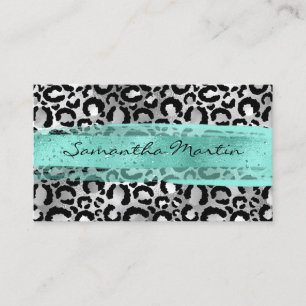 Carte De Visite Faux Silver Foil Leopard Spot Aqua Brush Strot