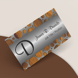 Carte De Visite Faux Silver Metal Moderne Motif à la mode en bois